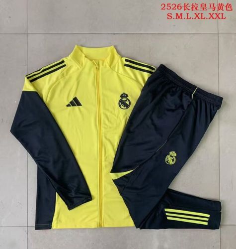 Adult 2025-2026 Real Madrid Yellow Soccer Jacket and Long pants Football Tracksuit