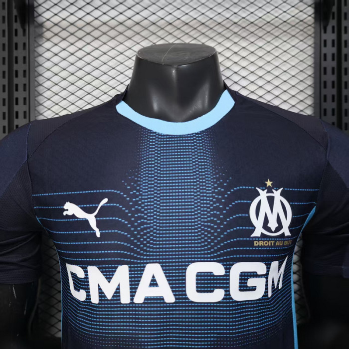 Player Version 2025-2026 Olympique de Marseille Away Dark Blue Soccer Jersey White Football Shirt