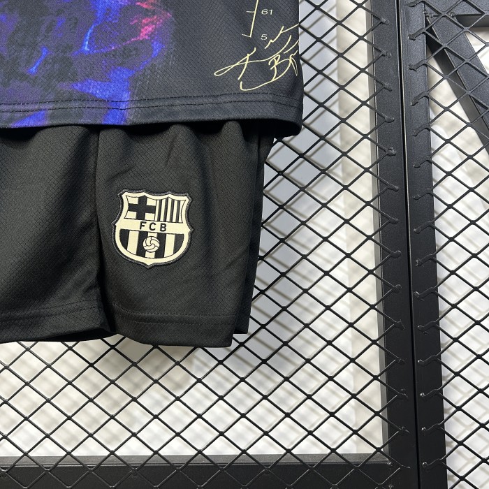 Youth Uniform Kids Kit 2025-2026 Barcelona Black/Purple Soccer Jersey Shorts Child Football Set