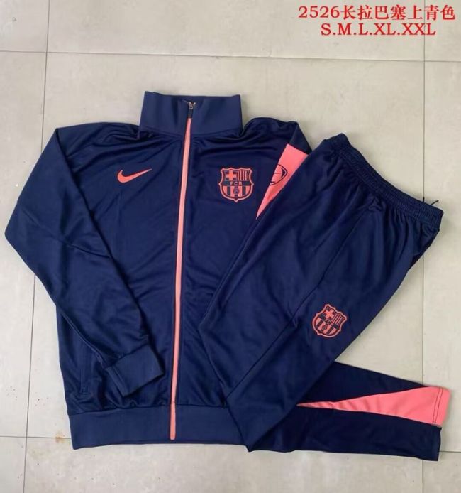 Retro Model 2025-2026 Barcelona Dark Blue/Pink Soccer Training Jacket and Pants Football Tracksuit