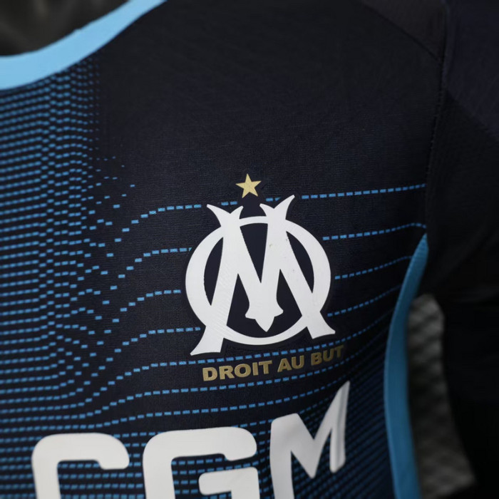 Player Version 2025-2026 Olympique de Marseille Away Dark Blue Soccer Jersey White Football Shirt