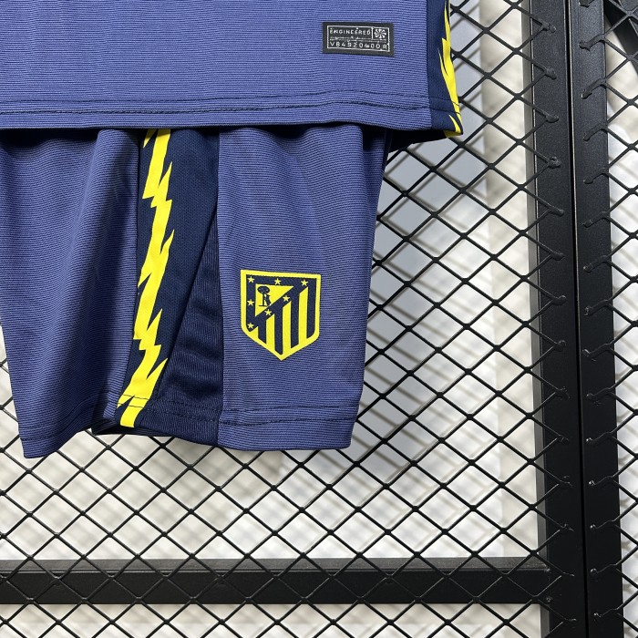 Youth Uniform Kids Kit 2025-2026 Atletico Madrid Away Dark Blue Soccer Jersey Shorts Child Football Set