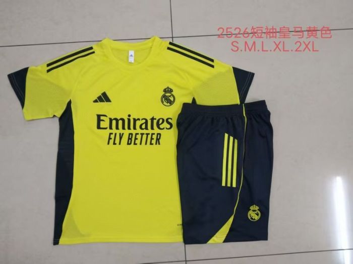 Adult Uniform 2025-2026 Real Madrid Yellow Soccer Training Jersey and Shorts Football Kits