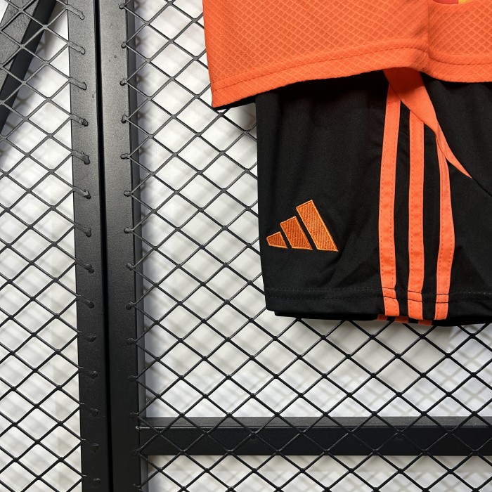 Youth Uniform Kids Kit 2025-2026 Paris Third Away Orange Soccer Jersey Shorts Child Football Set