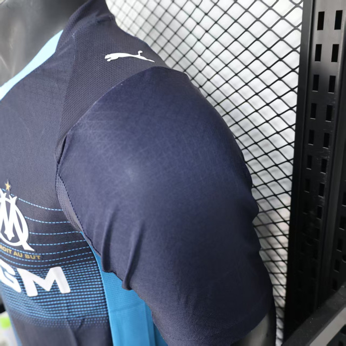Player Version 2025-2026 Olympique de Marseille Away Dark Blue Soccer Jersey White Football Shirt