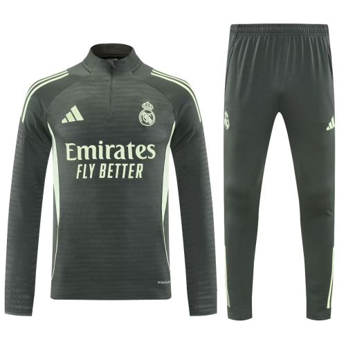 2025-2026 Real Madrid Dark Green Soccer Training Sweater and Pants Football Kit