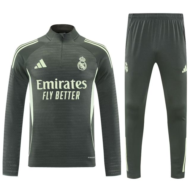 2025-2026 Real Madrid Dark Green Soccer Training Sweater and Pants Football Kit