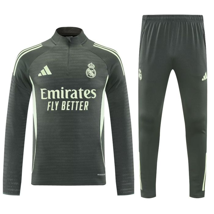 2025-2026 Real Madrid Dark Green Soccer Training Sweater and Pants Football Kit
