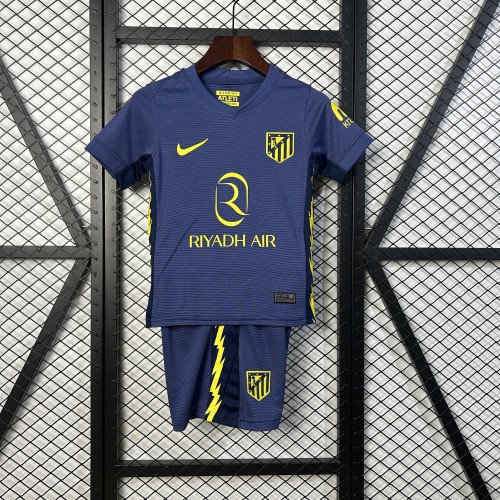 Youth Uniform Kids Kit 2025-2026 Atletico Madrid Away Dark Blue Soccer Jersey Shorts Child Football Set