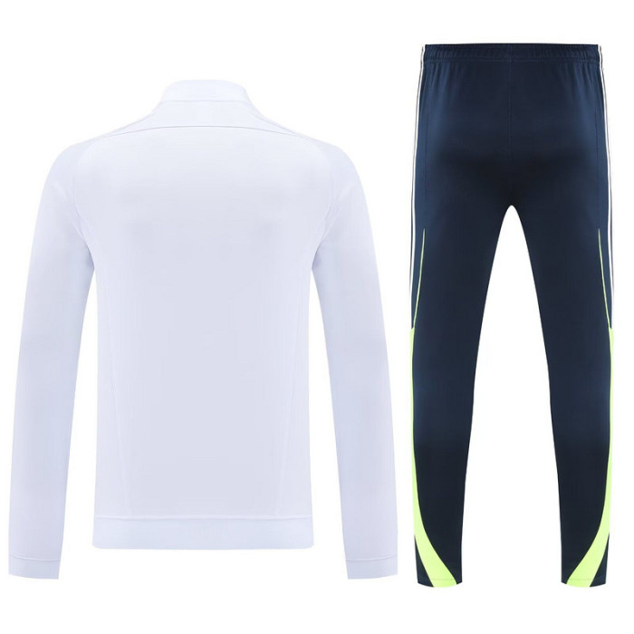 Adult 2025-2026 Real Madrid White/Green Soccer Jacket and Long pants Football Tracksuit