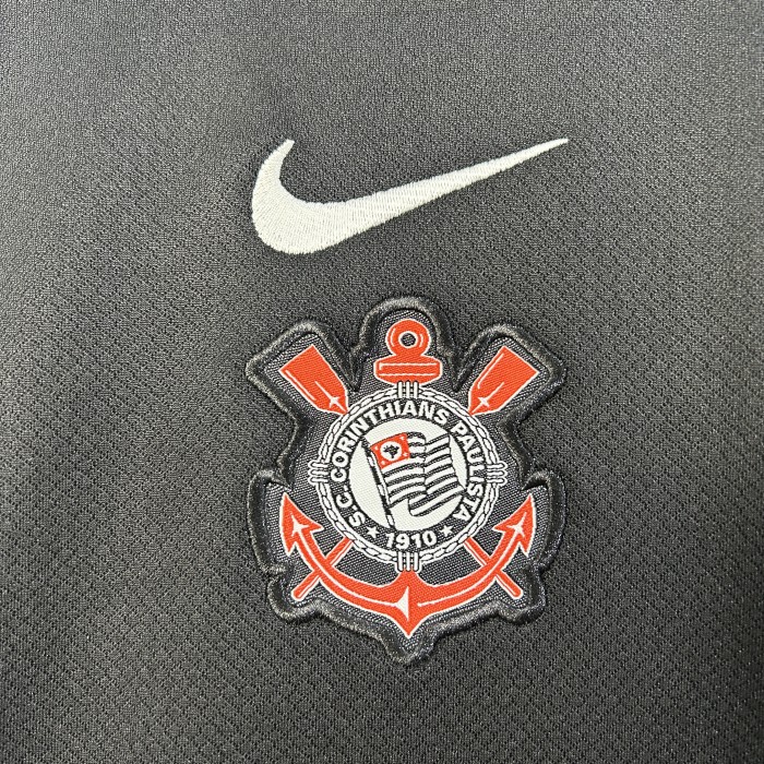 Youth Uniform Kids Kit 2025-2026 Corinthians Away Black Soccer Jersey Shorts Child Football Set