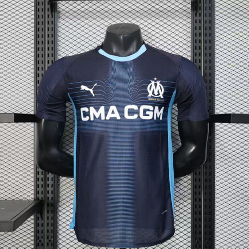 Player Version 2025-2026 Olympique de Marseille Away Dark Blue Soccer Jersey White Football Shirt