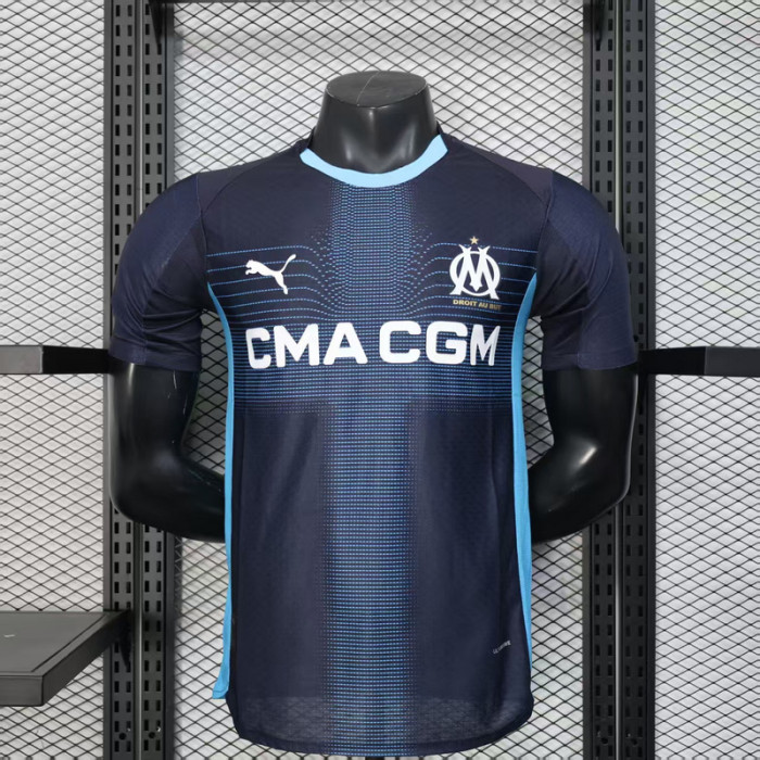 Player Version 2025-2026 Olympique de Marseille Away Dark Blue Soccer Jersey White Football Shirt