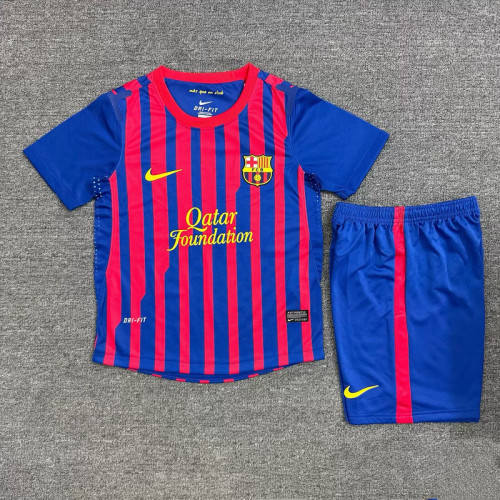 Retro Youth Uniform Kids Kit 2011-2012 Barcelona Home Soccer Jersey Shorts Vintage Child Football Set