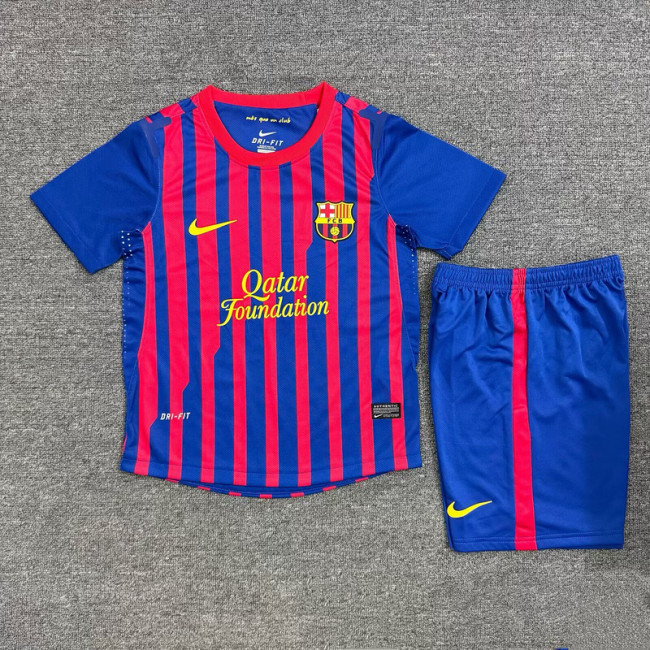 Retro Youth Uniform Kids Kit 2011-2012 Barcelona Home Soccer Jersey Shorts Vintage Child Football Set