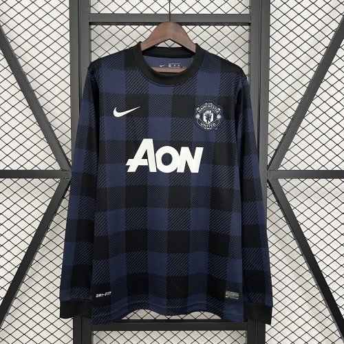 Long Sleeve Retro Jersey 2013-2014 Manchester United Third Away Blue Soccer Jersey Vintage Football Shirt