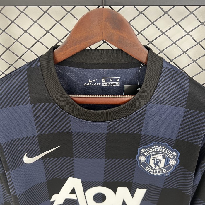 Long Sleeve Retro Jersey 2013-2014 Manchester United Third Away Blue Soccer Jersey Vintage Football Shirt