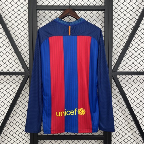 Long Sleeve Fan Version Retro Jersey 2016-2017 Barcelona Home Vintage Soccer Jersey