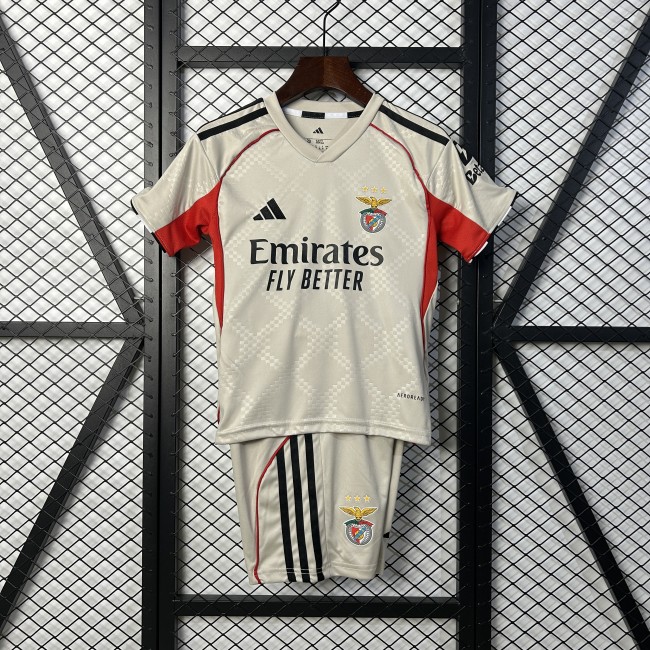Youth Uniform Kids Kit 2025-2026 Benfica Away Soccer Jersey Shorts Child Football Set