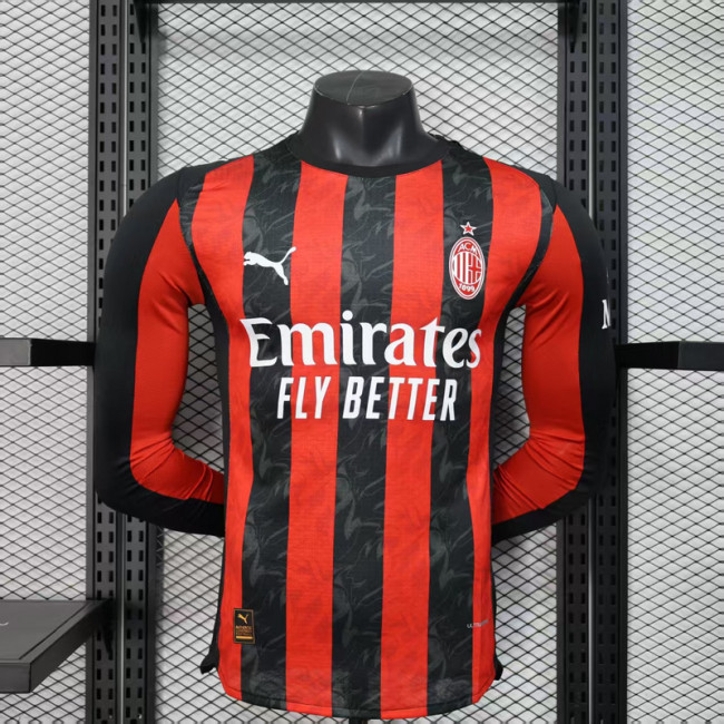 Long Sleeve Player Version 2025-2026 AC Milan Home Soccer Jersey AC Football Shirt