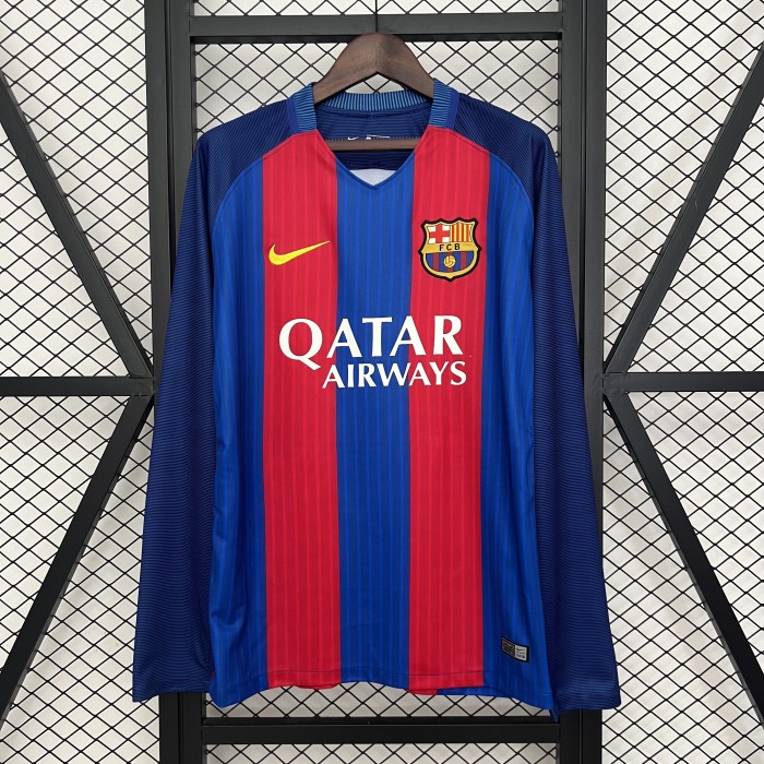 Long Sleeve Fan Version Retro Jersey 2016-2017 Barcelona Home Vintage Soccer Jersey