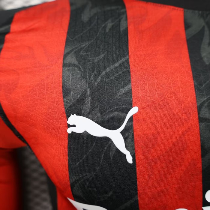 Long Sleeve Player Version 2025-2026 AC Milan Home Soccer Jersey AC Football Shirt