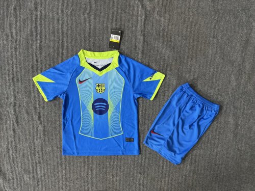 Youth Uniform Kids Kit 2025-2026 Barcelona Blue Soccer Jersey Shorts Child Football Set
