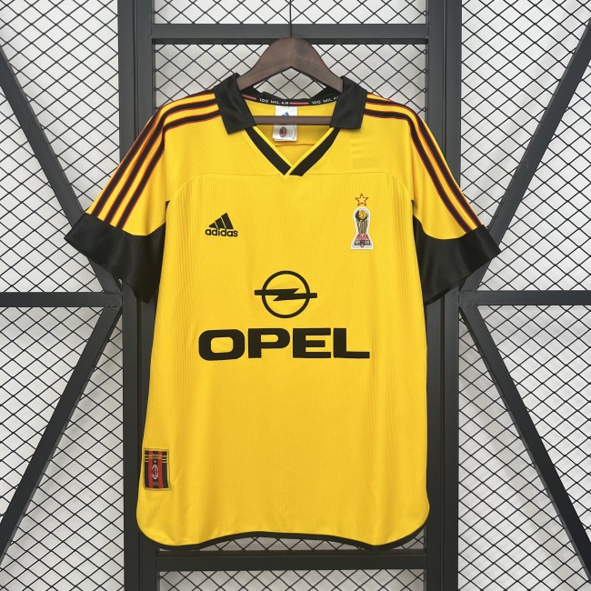 Retro Jersey 1999-2000 AC Milan Away Yellow Soccer Jersey Vintage Football Shirt