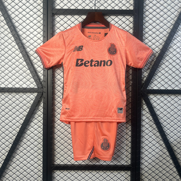 Youth Uniform Kids Kit 2025-2026 Porto Away Pink Soccer Jersey Shorts Child Football Set