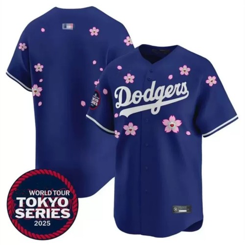 with Patch Los Angeles Dodgers 2025 Blue/Pink Flower Cool Base Shirt MLB Jersey