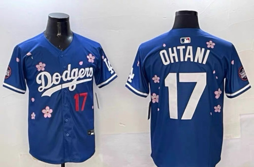Los Angeles Dodgers 2025 OHTANI 17 Blue/Pink Flower Cool Base Shirt MLB Jersey