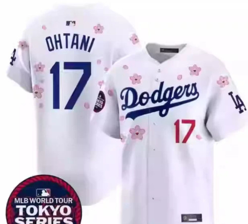 with Patch Los Angeles Dodgers 2025 OHTANI 17 White/Pink Flower Cool Base Shirt MLB Jersey