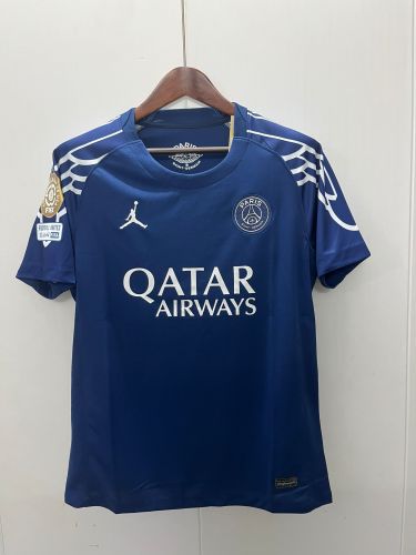 with Club World Cup Sleeve+Football Unites the World FIFA Badge Fan Version 2024-2025 PSG 4th Away Blue Soccer Jersey Paris Football Maillot