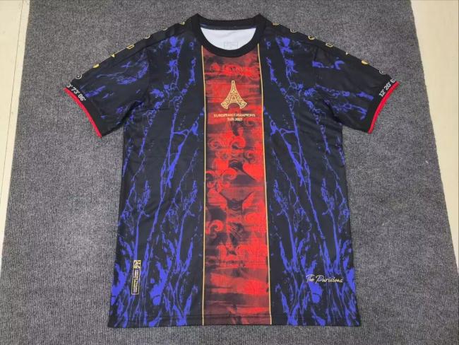 Fans Version 2025-2026 PSG Blue/Red Soccer Jersey Paris Football Maillot