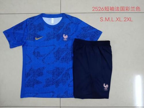 Adult Uniform 2025-2026 France Blue Soccer Training Jersey and Shorts Football Kits