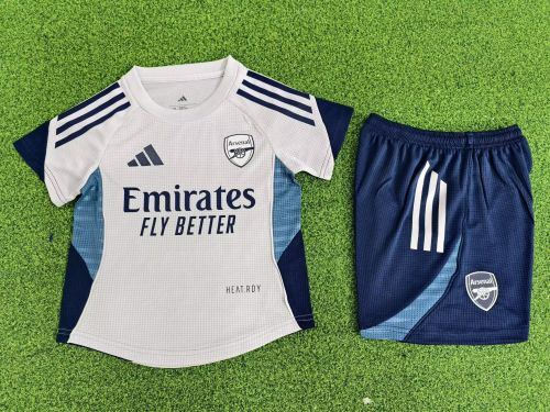 Player Version Youth Uniform Kids Kit Arsenal 2025-2026 Grey Soccer Training Jersey Shorts Child Football Set
