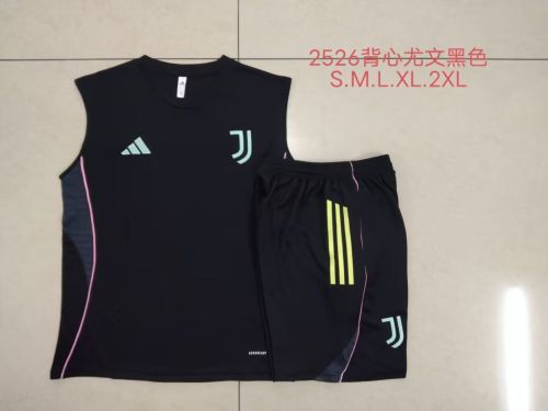 Adult Uniform 2025-2026 Juventus Black Soccer Training Vest and Shorts Football Set