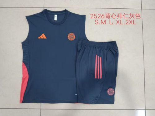 Adult Uniform 2025-2026 Bayern Munich Dark Blue/Orange Soccer Training Vest and Shorts Football Set