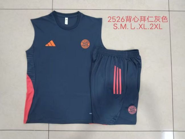 Adult Uniform 2025-2026 Bayern Munich Dark Blue/Orange Soccer Training Vest and Shorts Football Set