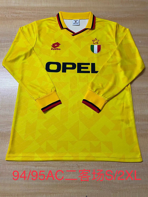 Long Sleeve Retro Jersey 1994-1995 AC Milan Third Away Yellow Soccer Jersey Vintage Football Shirt