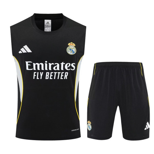 Adult Uniform 2025-2026 Real Madrid Black Soccer Training Vest and Shorts Football Set