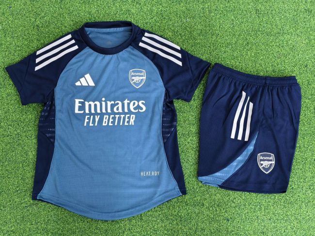 Player Version Youth Uniform Kids Kit Arsenal 2025-2026 Blue Soccer Training Jersey Shorts Child Football Set