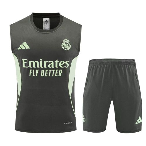 Adult Uniform 2025-2026 Real Madrid Dark Green Soccer Training Vest and Shorts Football Set