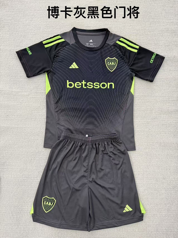 Youth Uniform Kids Kit 2025-2026 Boca Juniors Black/Grey Goalkeeper Soccer Jersey Shorts Child Football Set