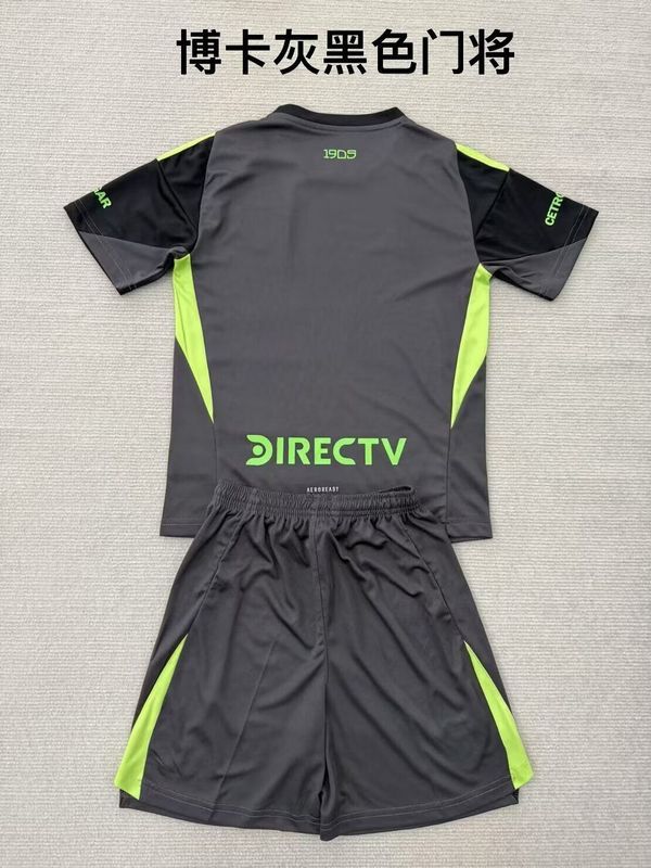 Youth Uniform Kids Kit 2025-2026 Boca Juniors Black/Grey Goalkeeper Soccer Jersey Shorts Child Football Set