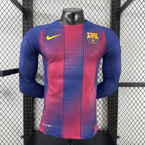 without Sponor Logo Long Sleeve Barca Camisetas de Futbol Player Version 2025-2026 Barcelona Home Soccer Jersey