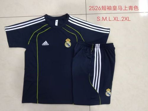 Adult Uniform 2025-2026 Real Madrid Dark Blue/Green Soccer Training Jersey and Shorts Football Kits