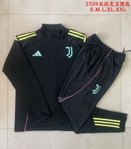 Adult 2025-2026 Juventus Black Soccer Jacket and Long pants Football Tracksuit