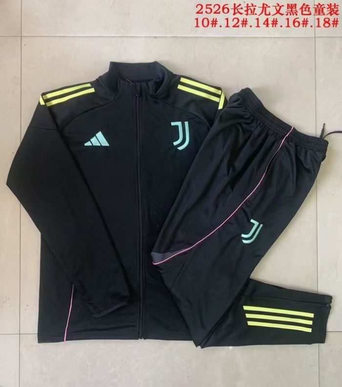 Youth 2025-2026 Juventus Black Soccer Training Jacket Football Jacket and Pants