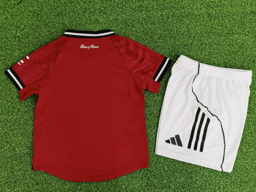 Player Version Youth Uniform Kids Kit 2025-2026 Manchester United Home Soccer Jersey Shorts Child Football Set